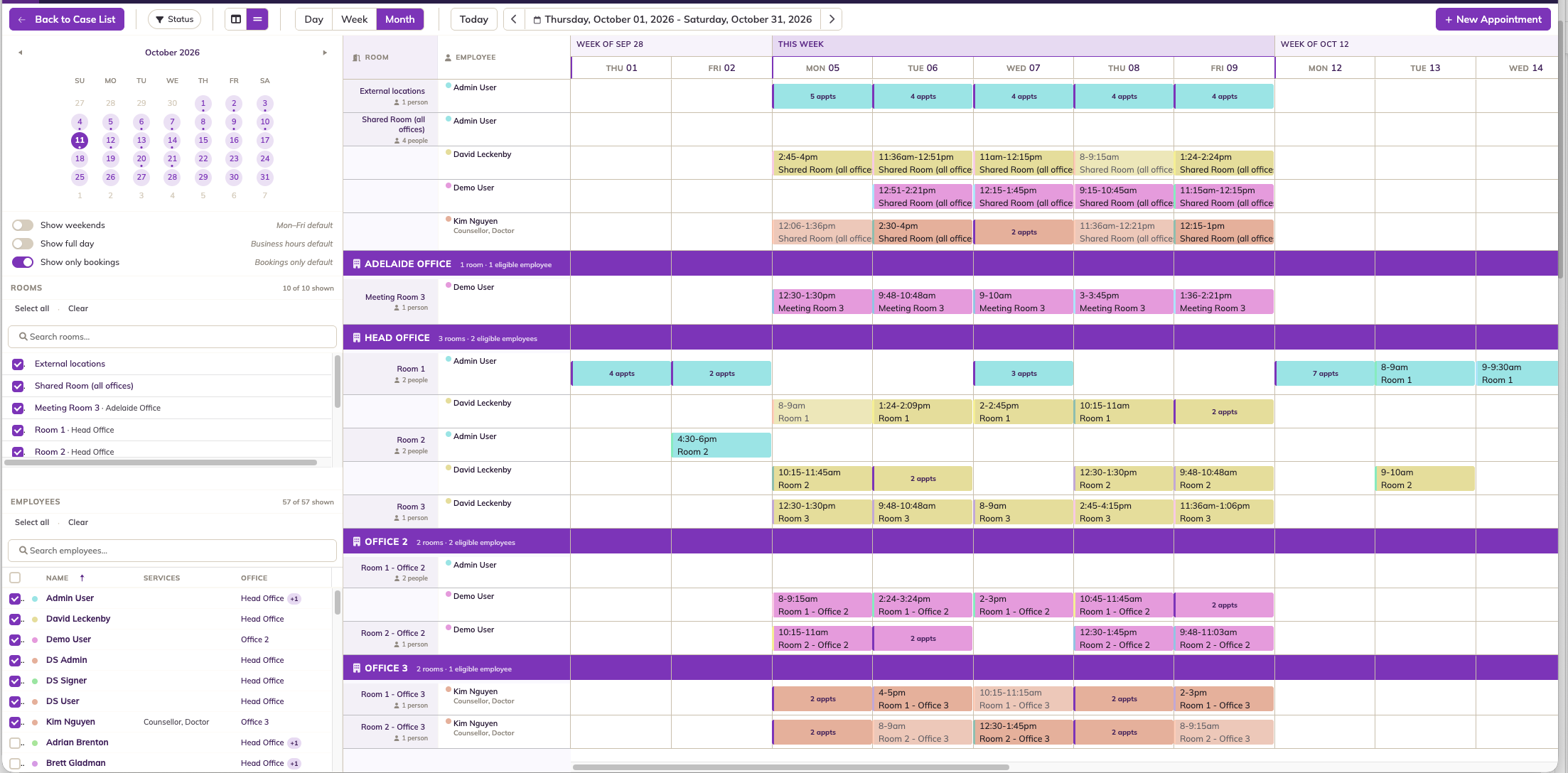 The Scheduler in Month view with the Horizontal layout, with busy days grouped into tiles such as 4 appts
