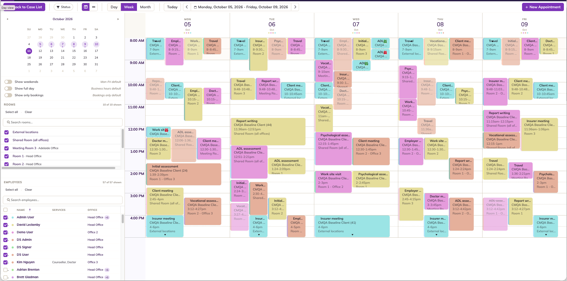 The Scheduler in Week view with the Vertical layout, showing a column for each day